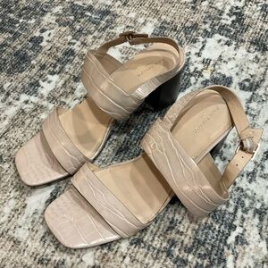 Ann Taylor Croc Embossed Double Strap Block Heel Sandal Size 9
